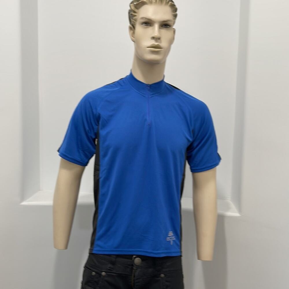 ecos Performance Wear Short Sleeve T-Shirt Blue Black Zipper Size M NWT